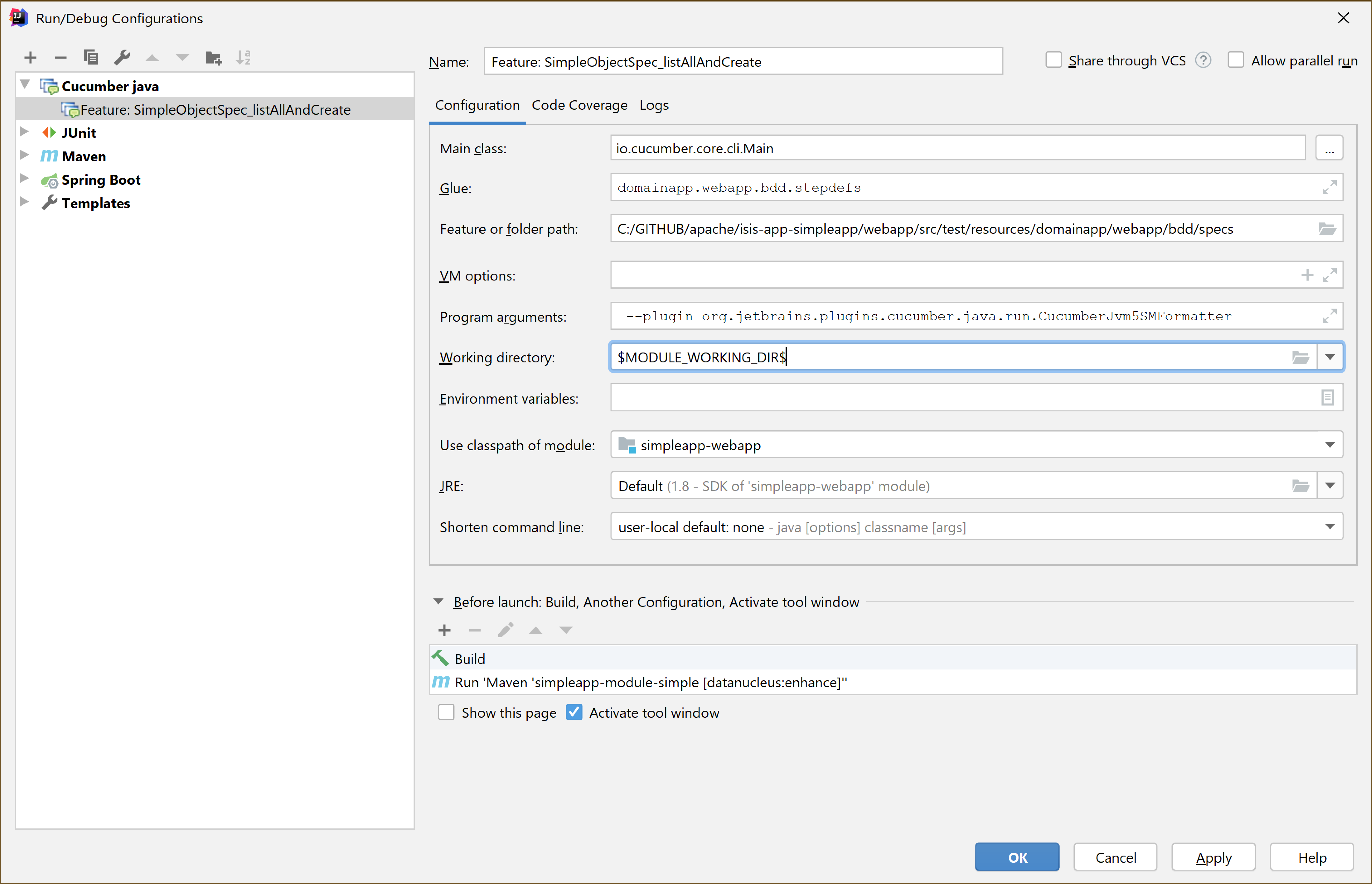 intellij idea feature run configuration